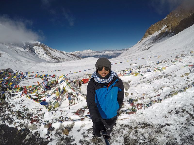 Annapurna Circuit mountain panorama with Thorong La Pass